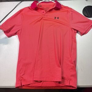 UNDER ARMOUR Mens The  PERFORMANCE Polo‎ NEON CORAL MEN'S SIZE MEDIUM Striped
